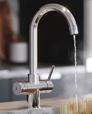 EVO AVISTA/310 SERIES 3 IN 1 CHROME BOILING WATER MONO DUAL LEVER SWAN NECK SHAPED KITCHEN SINK MIXER TAP, SWIVEL SPOUT with PUSH BUTTON TANK, BWT311CP
